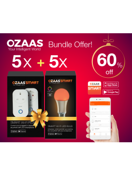 OZAAS Combo Pack SMART WiFi PLUG + BULB (5 Pack bundle), works with Alexa